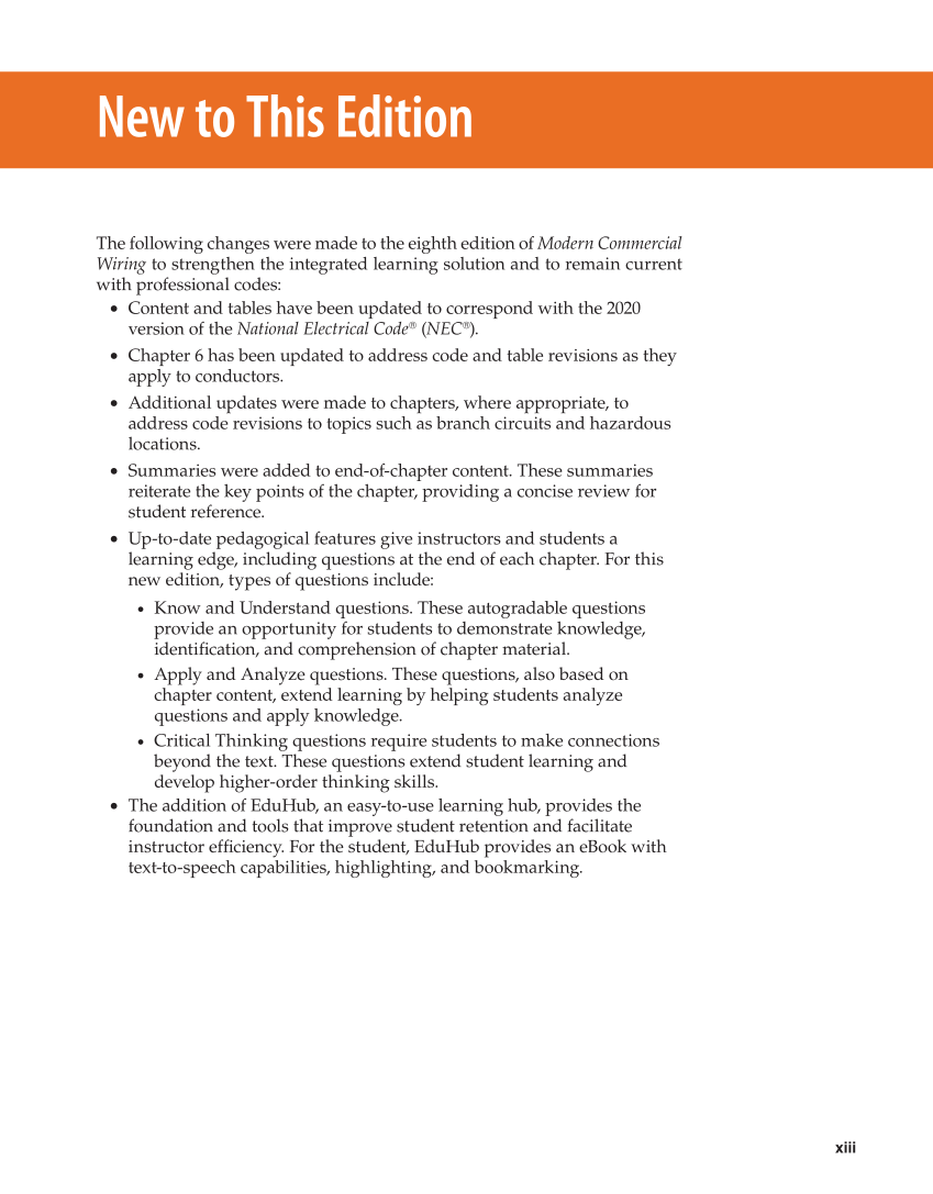 Modern Commercial Wiring, 8th Edition page xiii