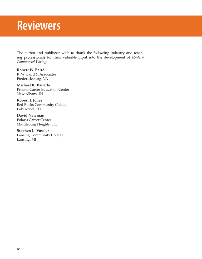 Modern Commercial Wiring, 8th Edition page iv