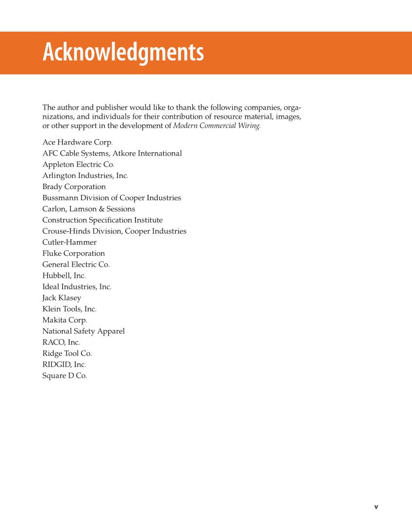 Modern Commercial Wiring, 8th Edition page v