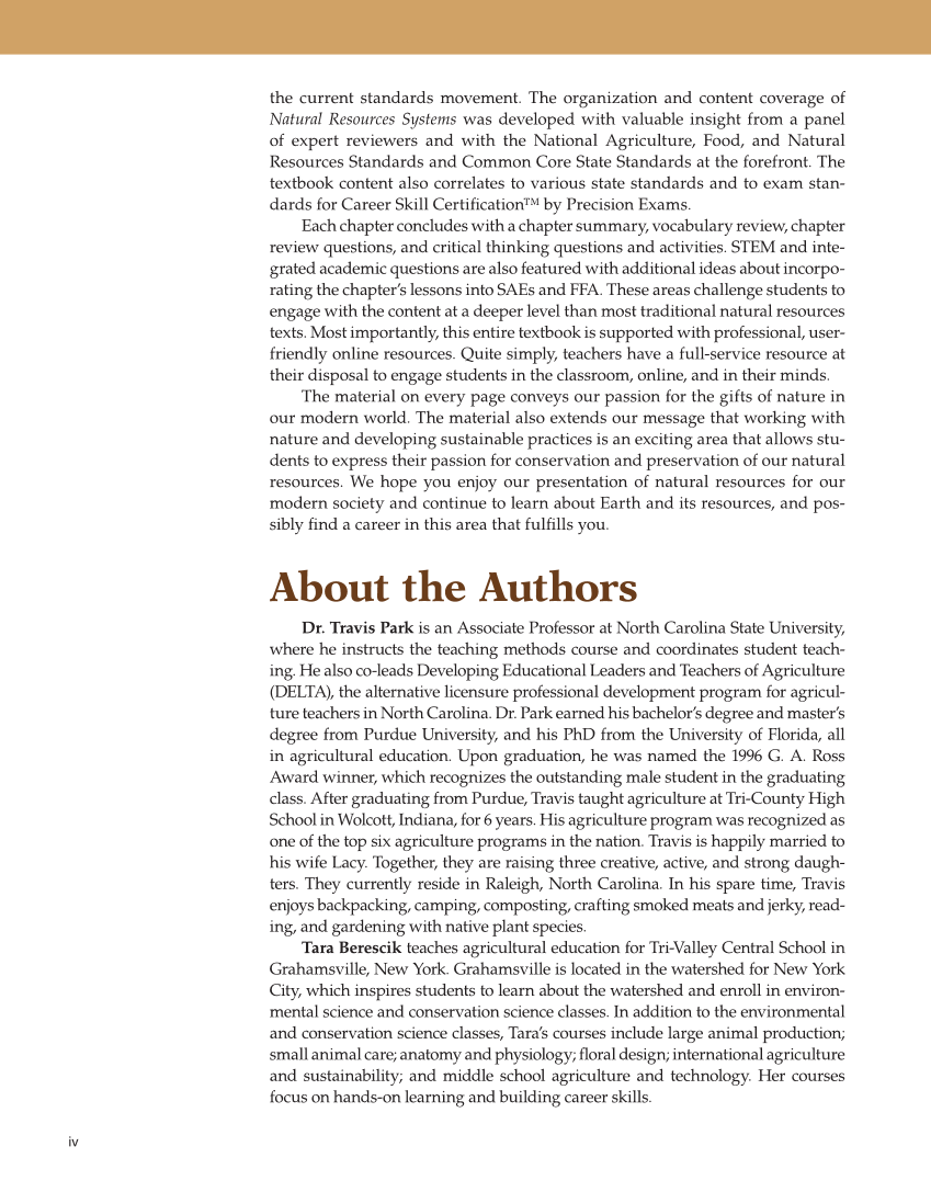 Natural Resources Systems, 1st Edition page iv