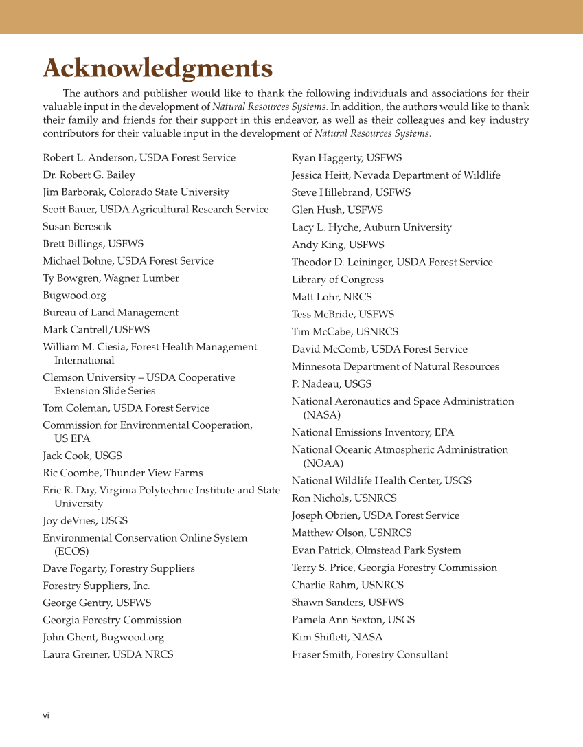 Natural Resources Systems, 1st Edition page vi