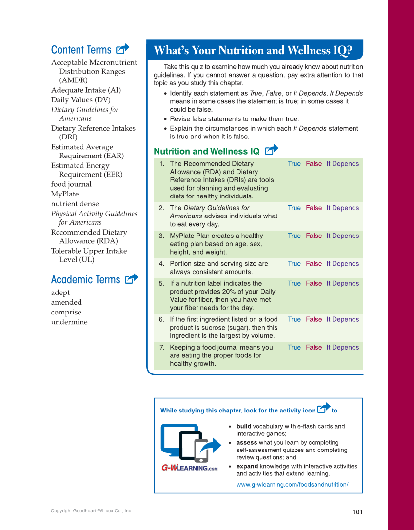 Nutrition & Wellness for Life, 5th Edition page 101