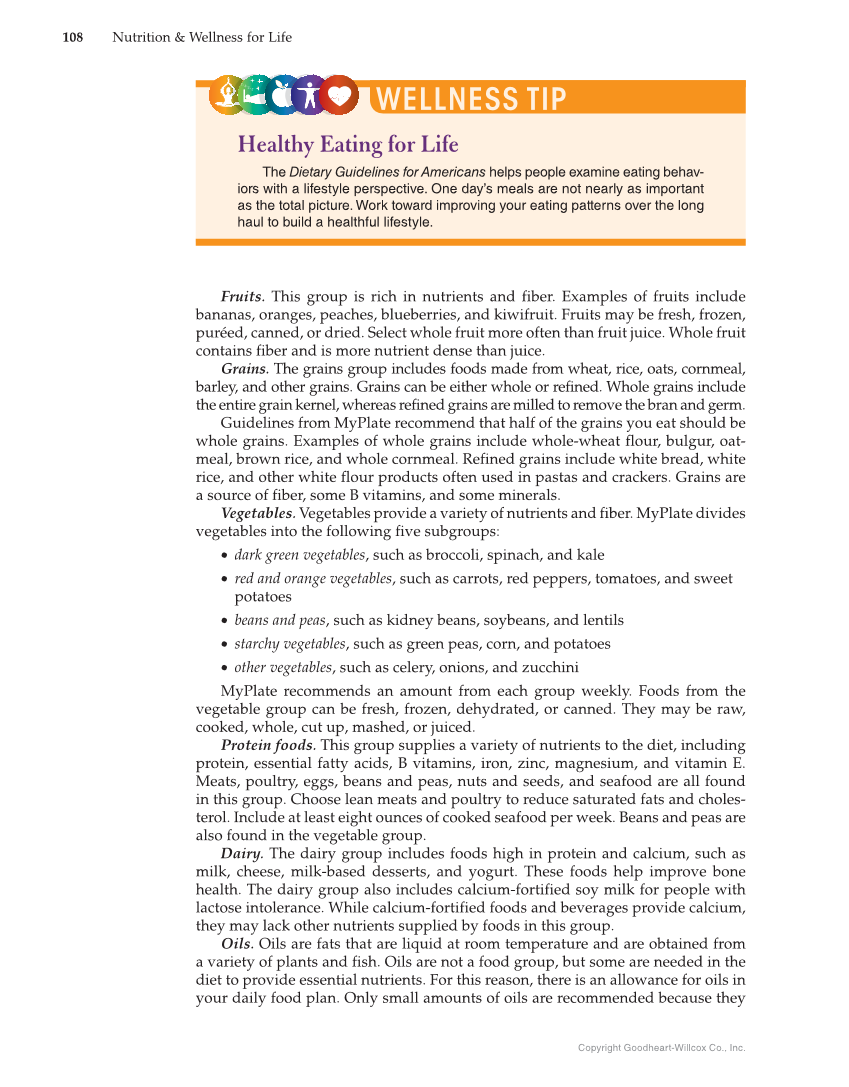 Nutrition & Wellness for Life, 5th Edition page 108