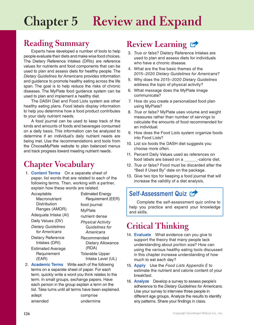 Nutrition & Wellness for Life, 5th Edition page 126