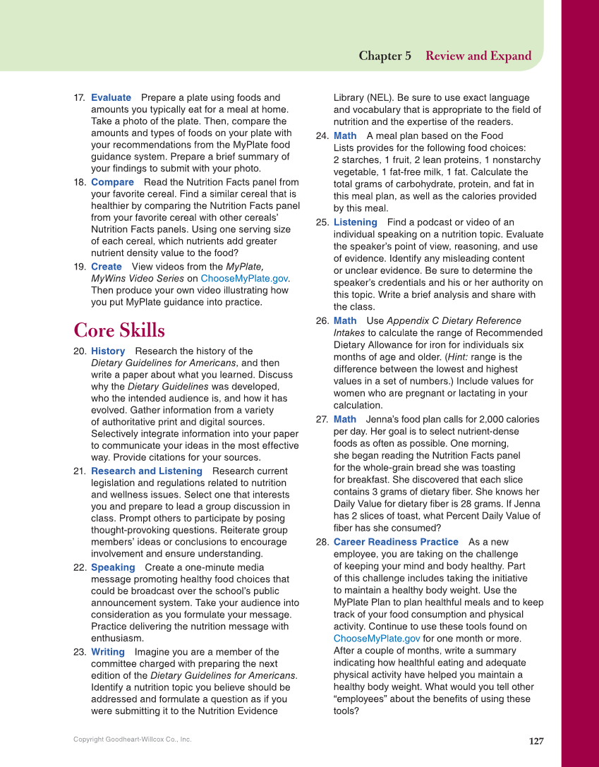 Nutrition & Wellness for Life, 5th Edition page 127