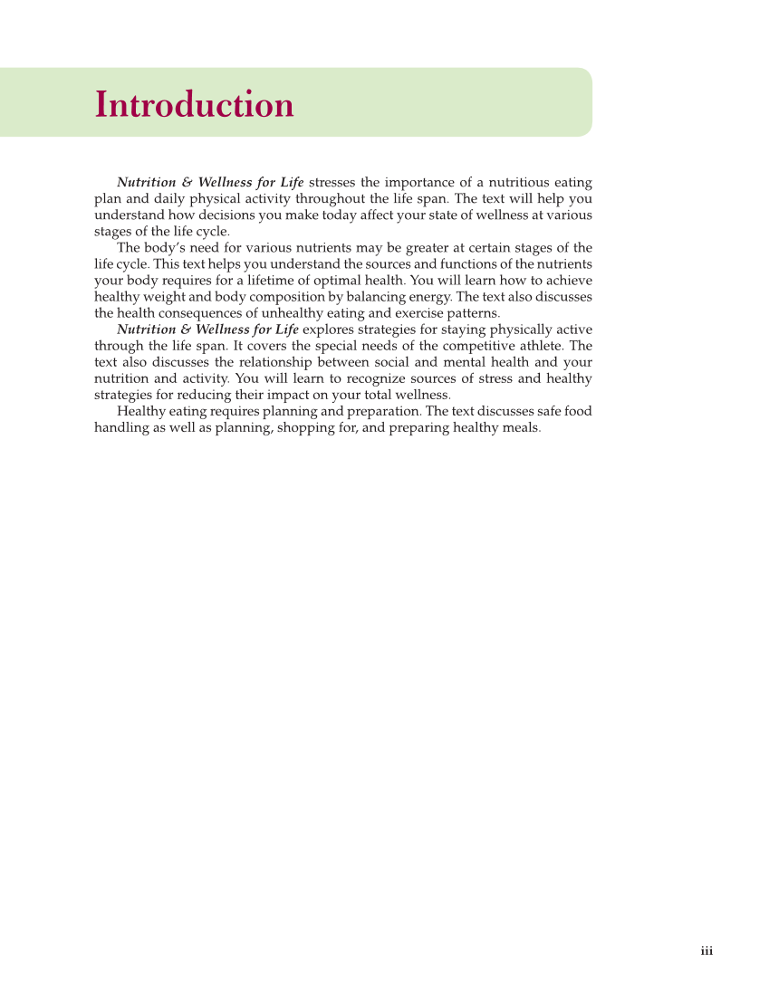 Nutrition & Wellness for Life, 5th Edition page iii