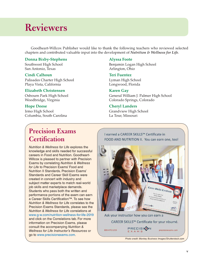Nutrition & Wellness for Life, 5th Edition page v