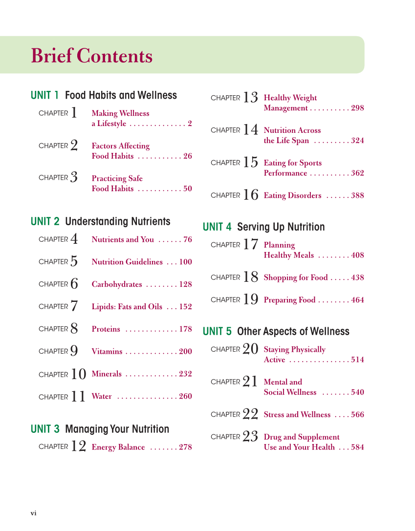 Nutrition & Wellness for Life, 5th Edition page vi