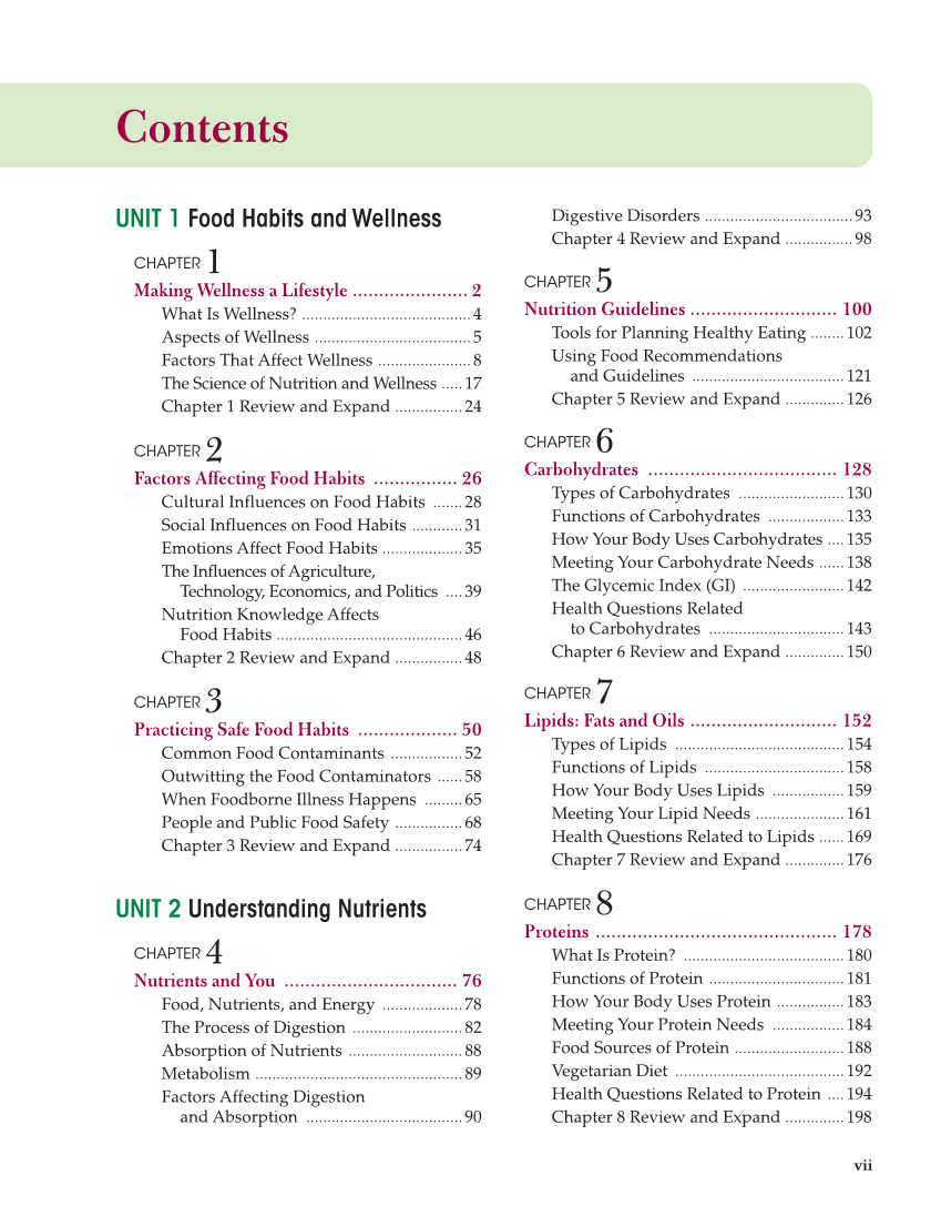 Nutrition & Wellness for Life, 5th Edition page vii