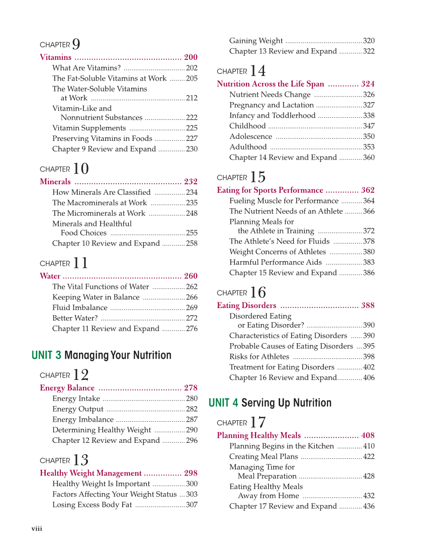 Nutrition & Wellness for Life, 5th Edition page viii
