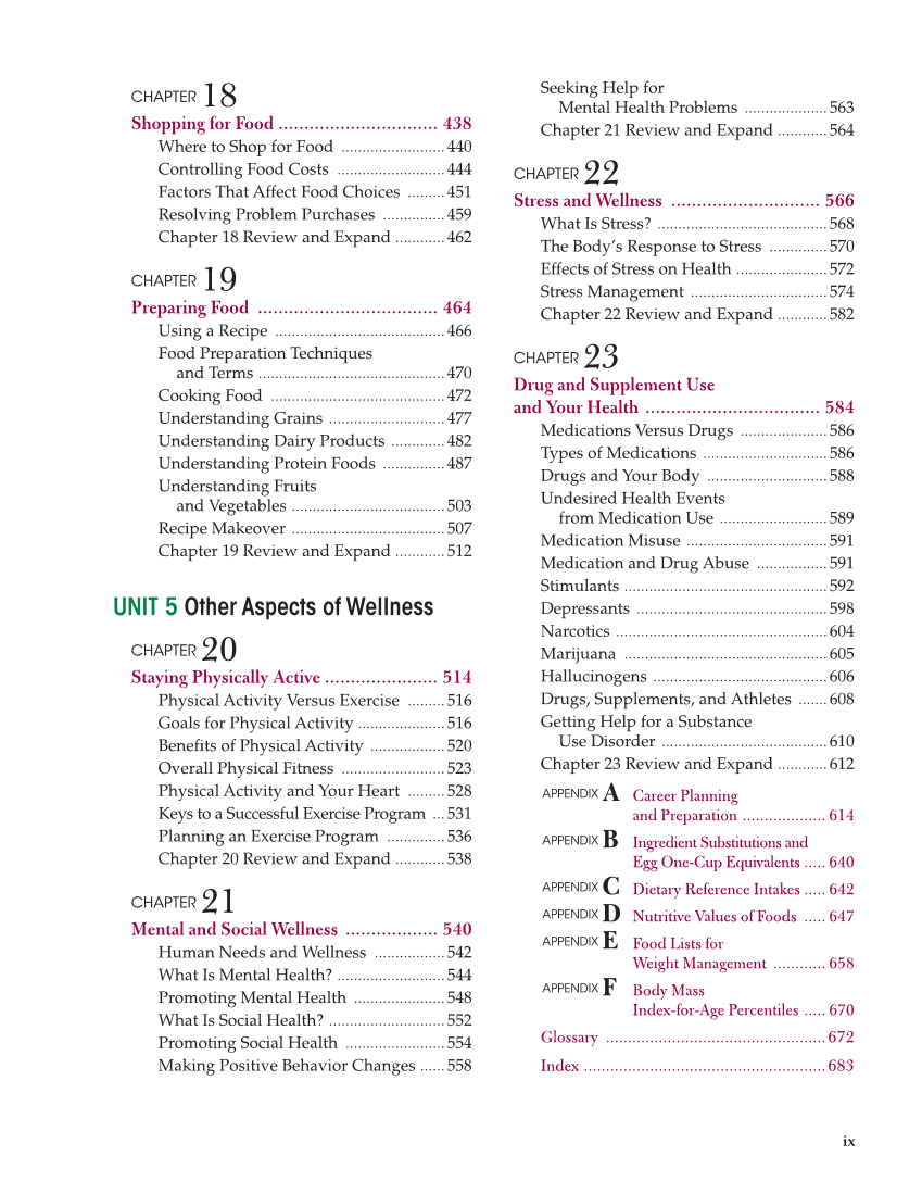 Nutrition & Wellness for Life, 5th Edition page ix