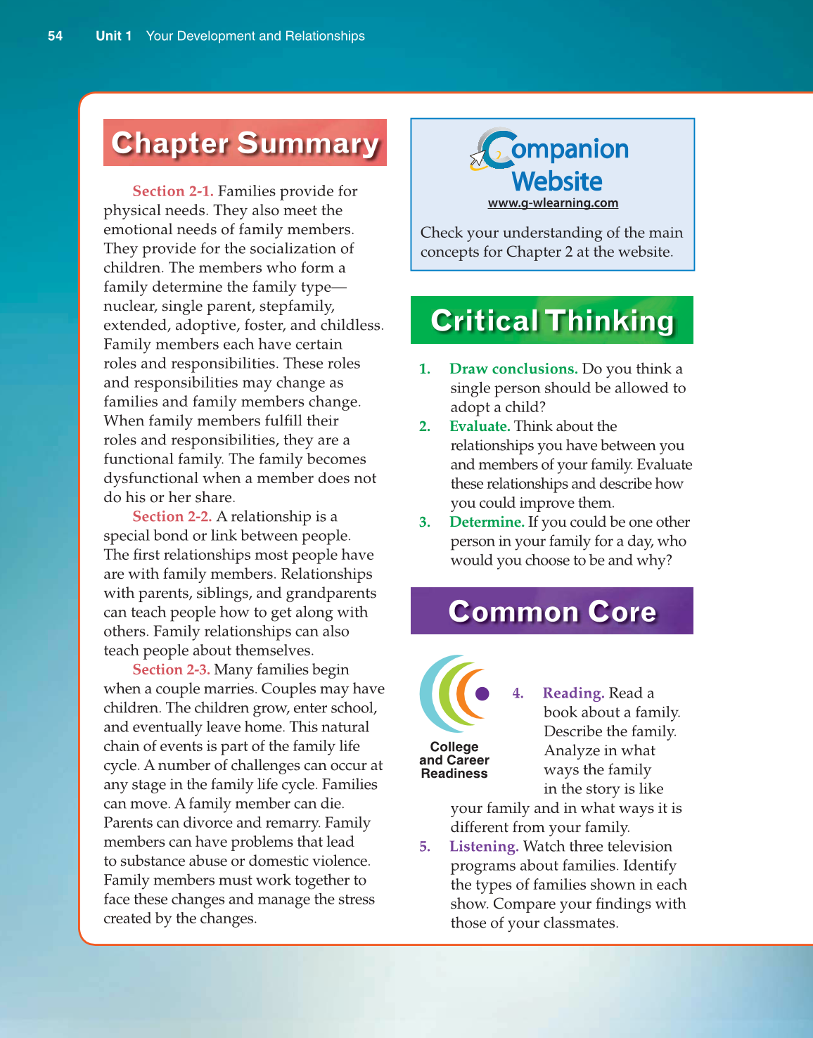 Preparing for Life and Career, 7th Edition page 54