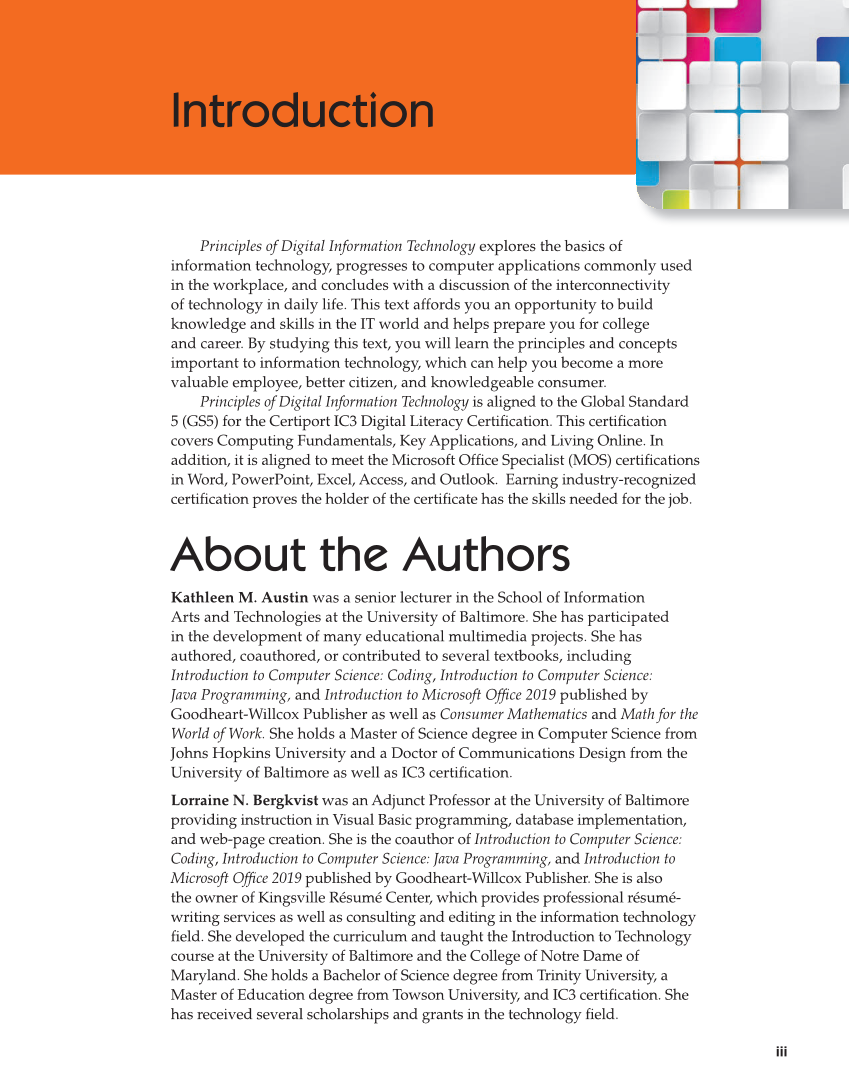 Principles of Digital Information Technology, 2nd Edition page iii