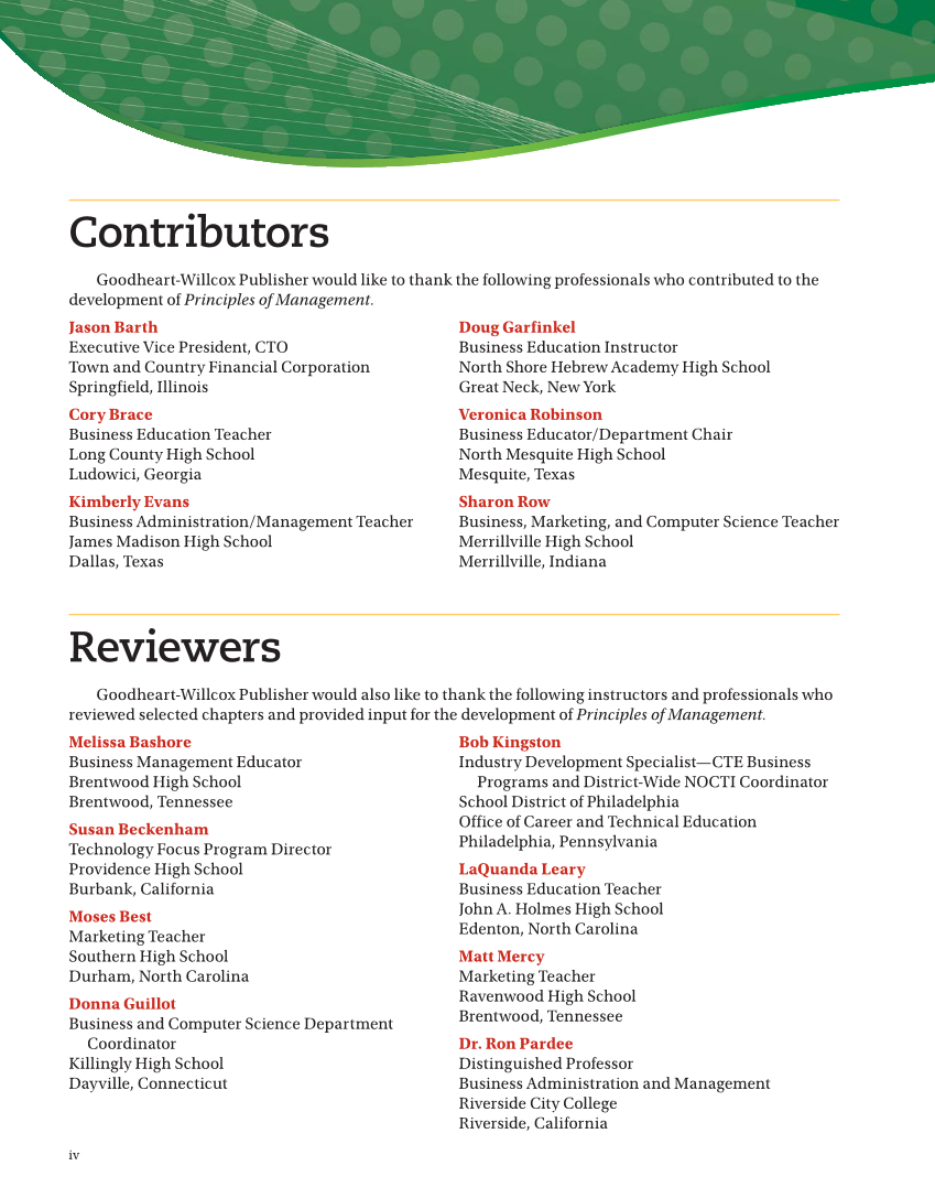 Principles of Management, 1st Edition page iv
