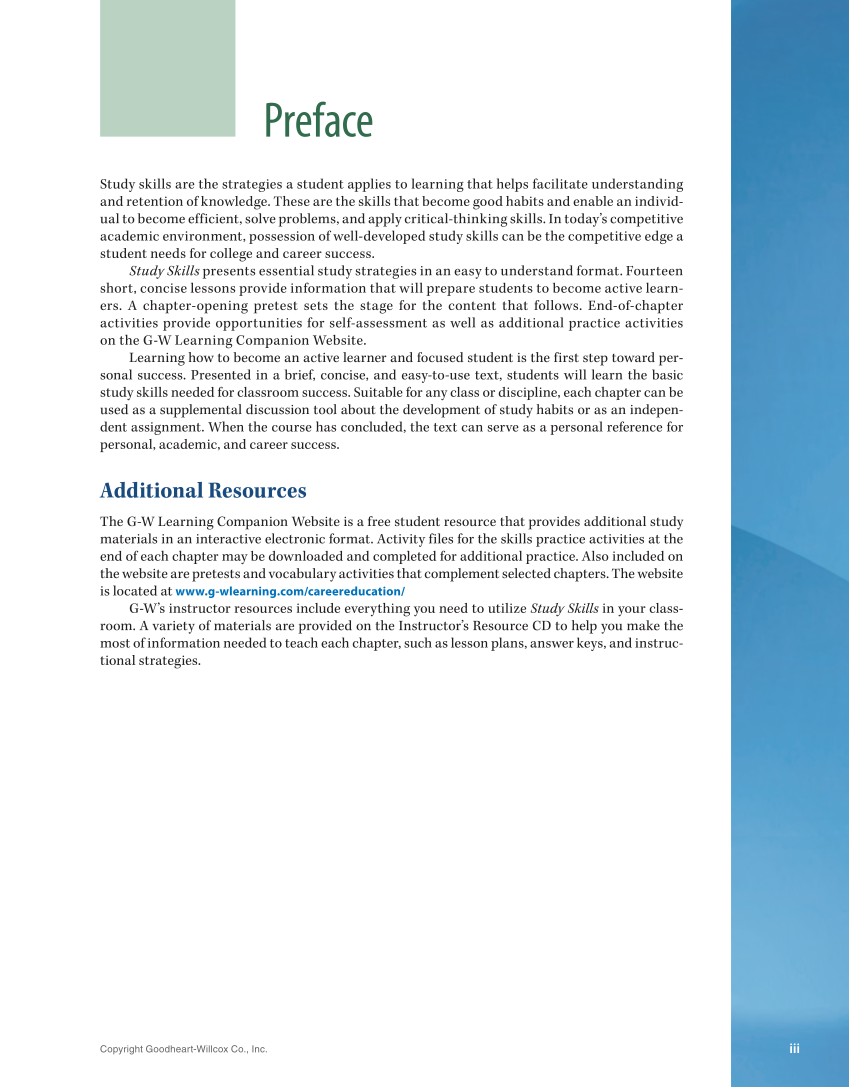 Study Skills, 1st Edition page iii