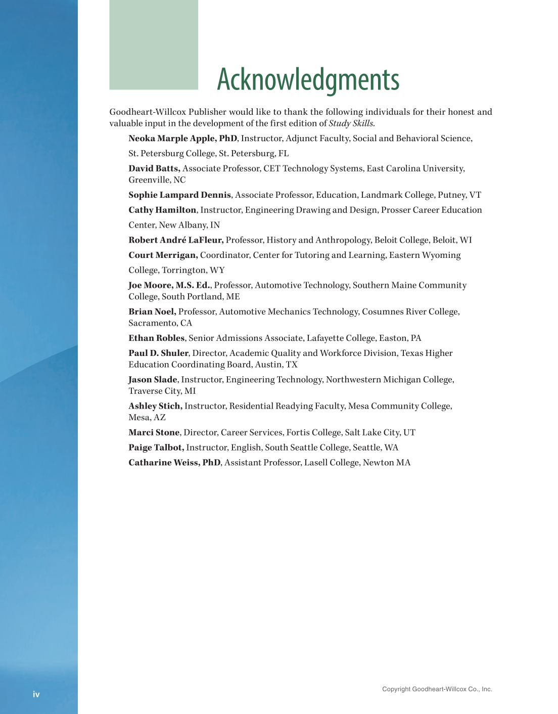 Study Skills, 1st Edition page iv
