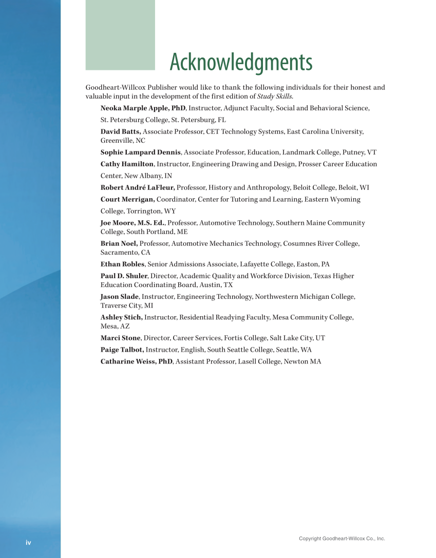 Study Skills, 1st Edition page iv