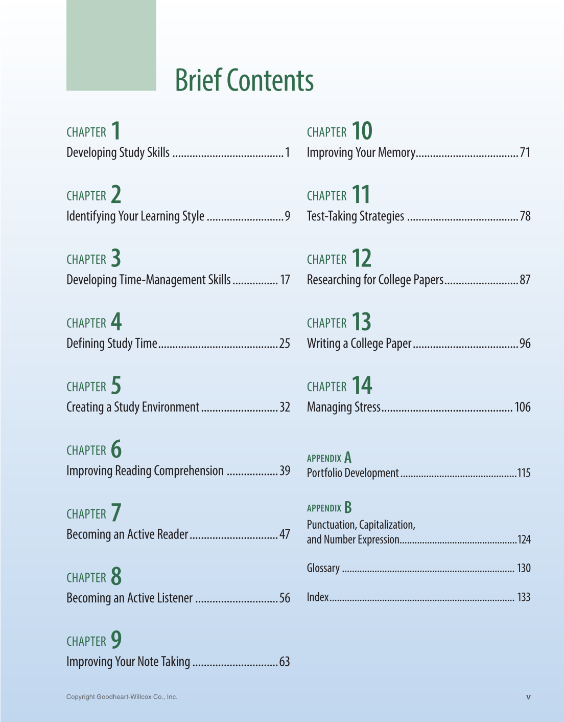 Study Skills, 1st Edition page v