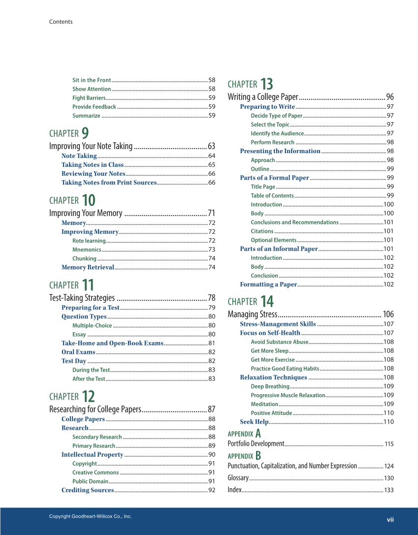 Study Skills, 1st Edition page vii