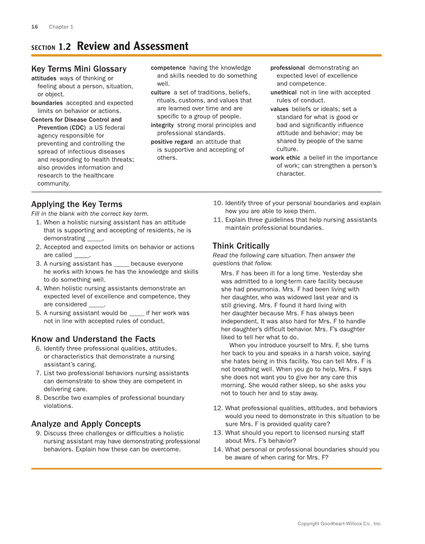 The Nursing Assistant: Essentials of Holistic Care, Brief Edition page 16