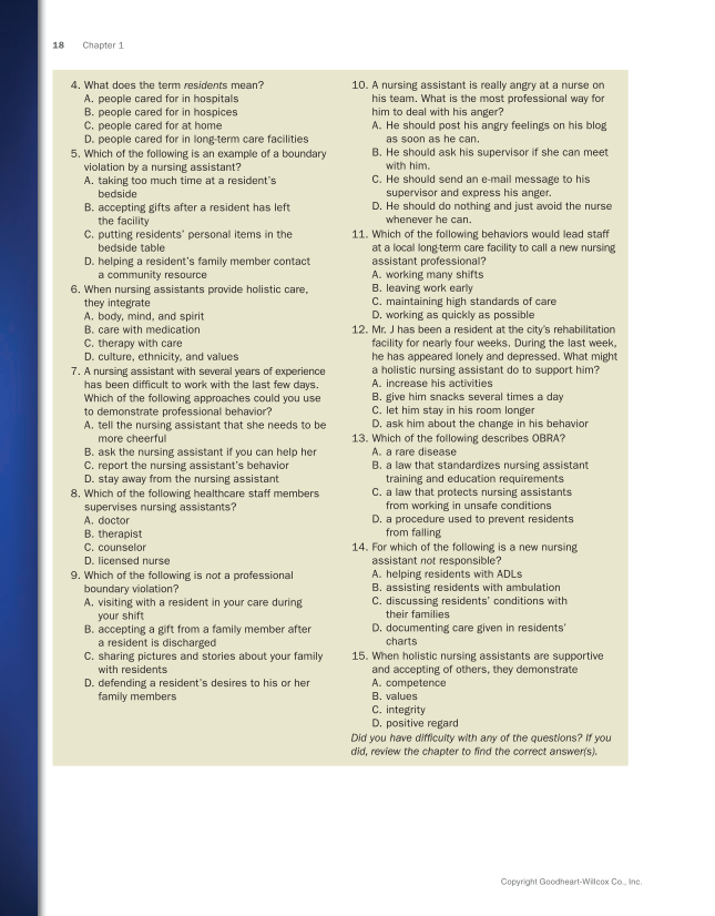 The Nursing Assistant: Essentials of Holistic Care, Brief Edition page 18