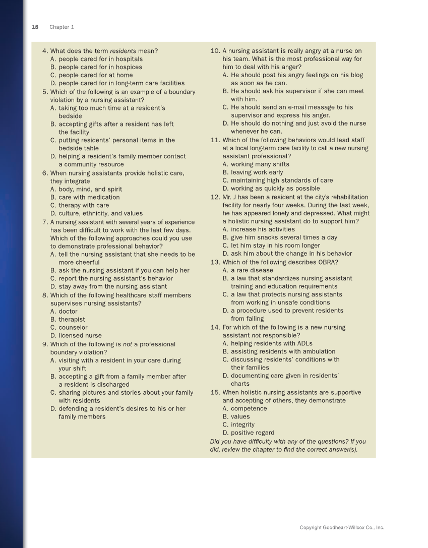 The Nursing Assistant: Essentials of Holistic Care, Brief Edition page 18