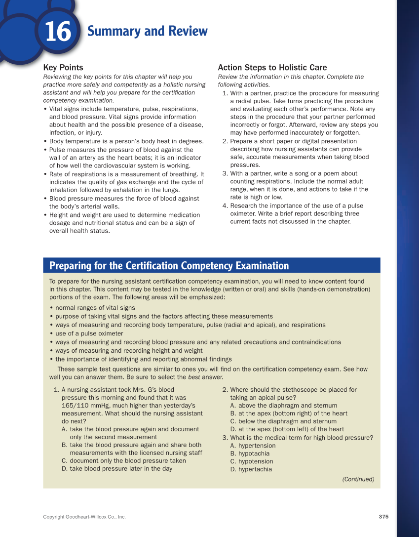 The Nursing Assistant: Essentials of Holistic Care, Brief Edition page 375