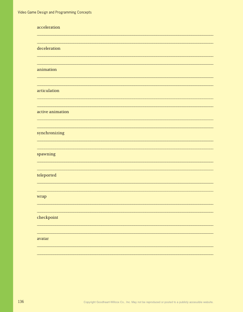 Video Game Design and Programming Concepts, 1st Edition page 136