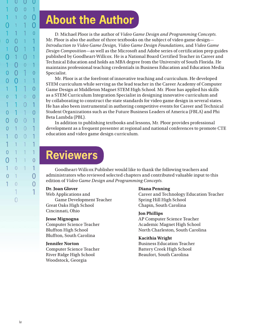 Video Game Design and Programming Concepts, 1st Edition page iv