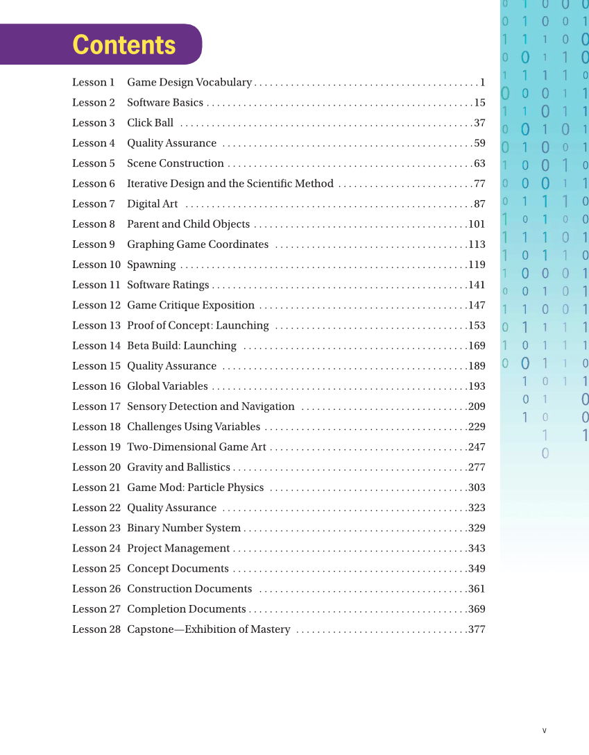 Video Game Design and Programming Concepts, 1st Edition page v