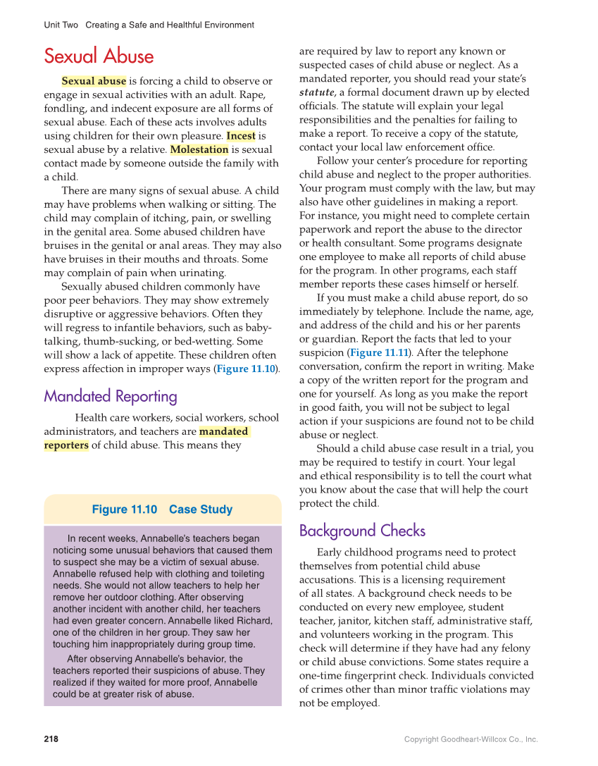 Working with Young Children, 9th Edition page 218