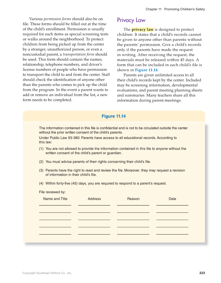 Working with Young Children, 9th Edition page 223