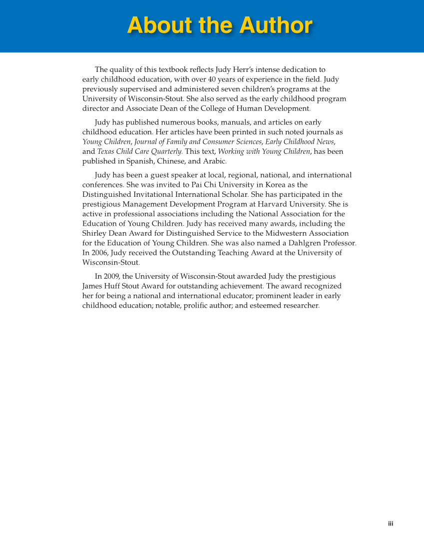 Working with Young Children, 9th Edition page iii