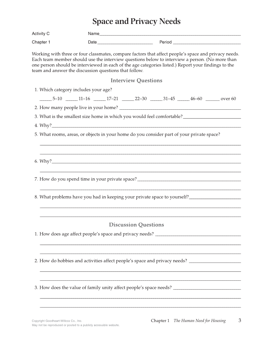 Housing and Interior Design, 11th Edition, Workbook page 3