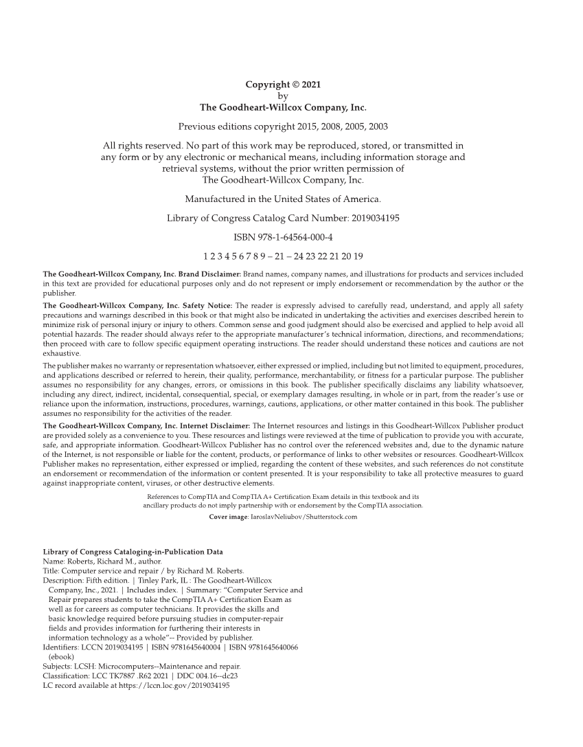 Computer Service and Repair, 5th Edition page 2