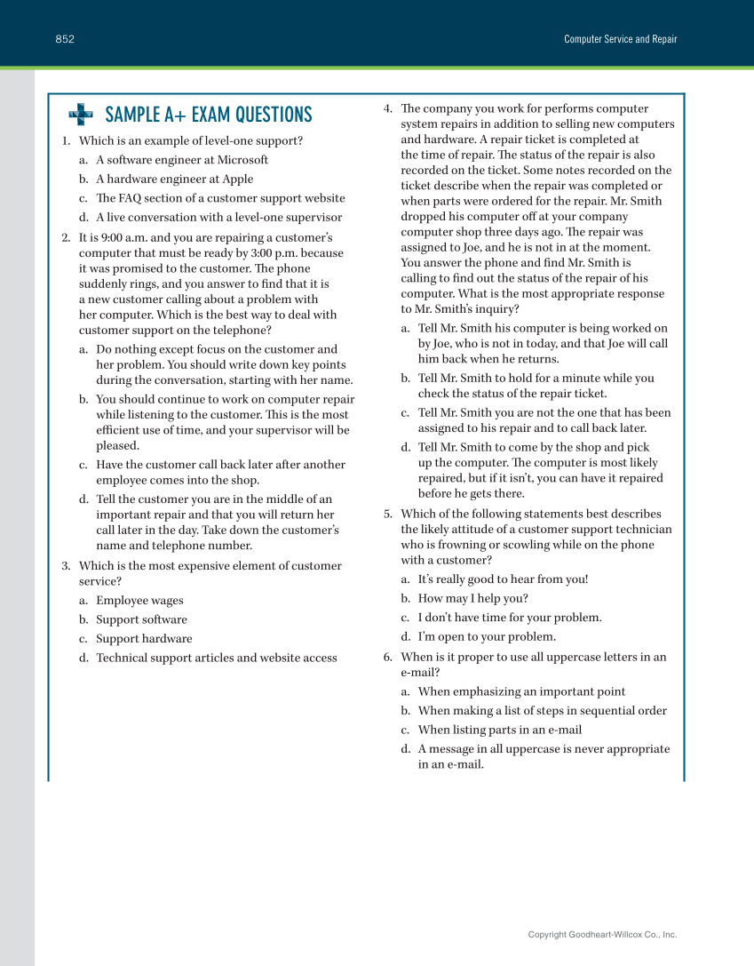 Computer Service and Repair, 5th Edition page 870