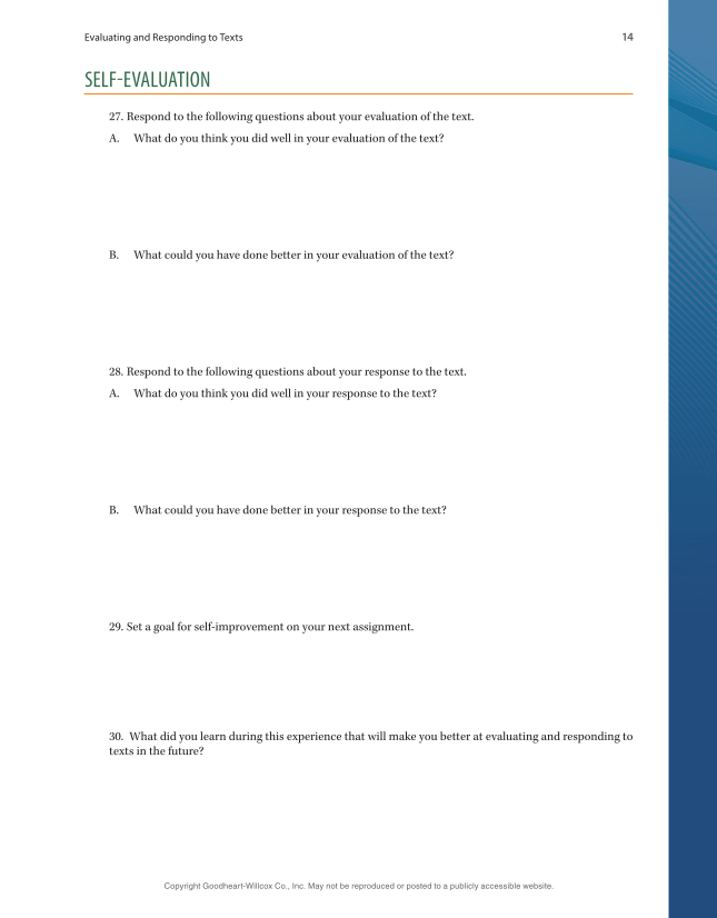 Evaluating and Responding to Texts page 14