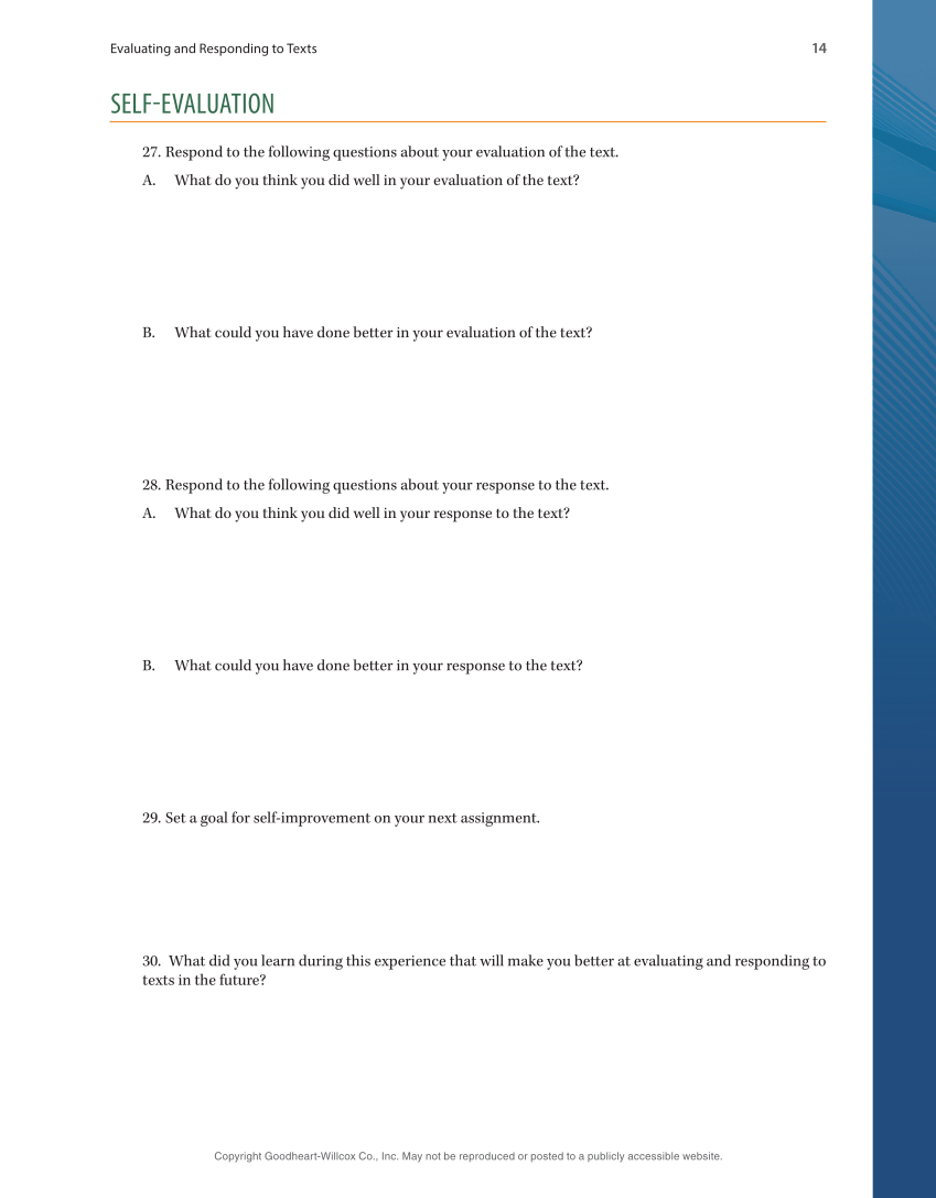 Evaluating and Responding to Texts page 14
