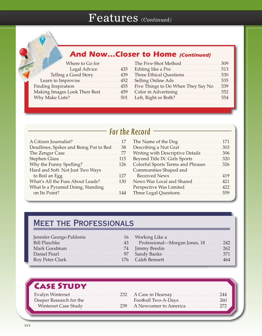Journalism: Publishing Across Media, 2nd Edition page xvi