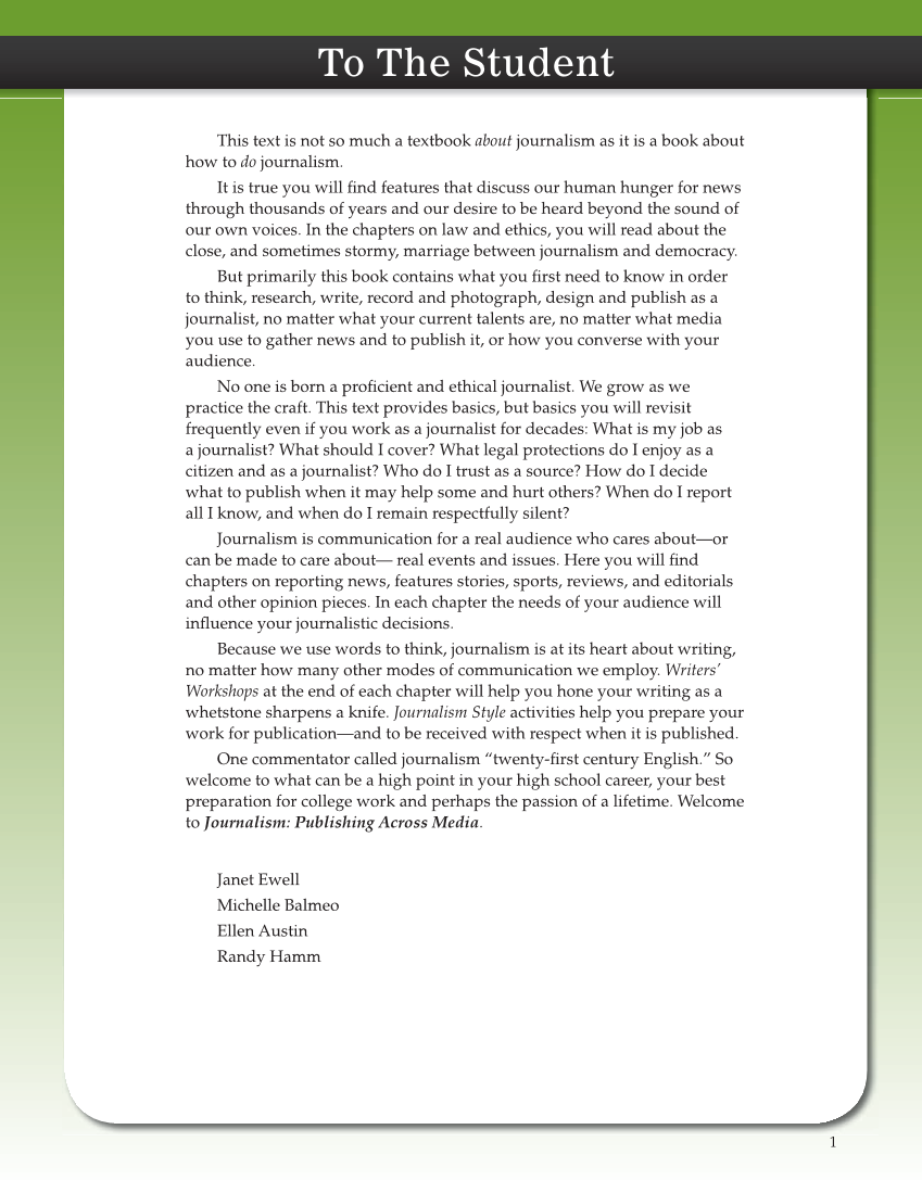 Journalism: Publishing Across Media, 2nd Edition page 1