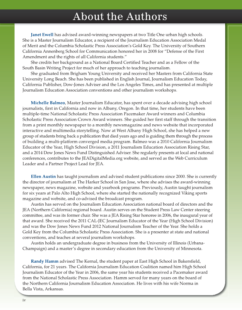 Journalism: Publishing Across Media, 2nd Edition page iv