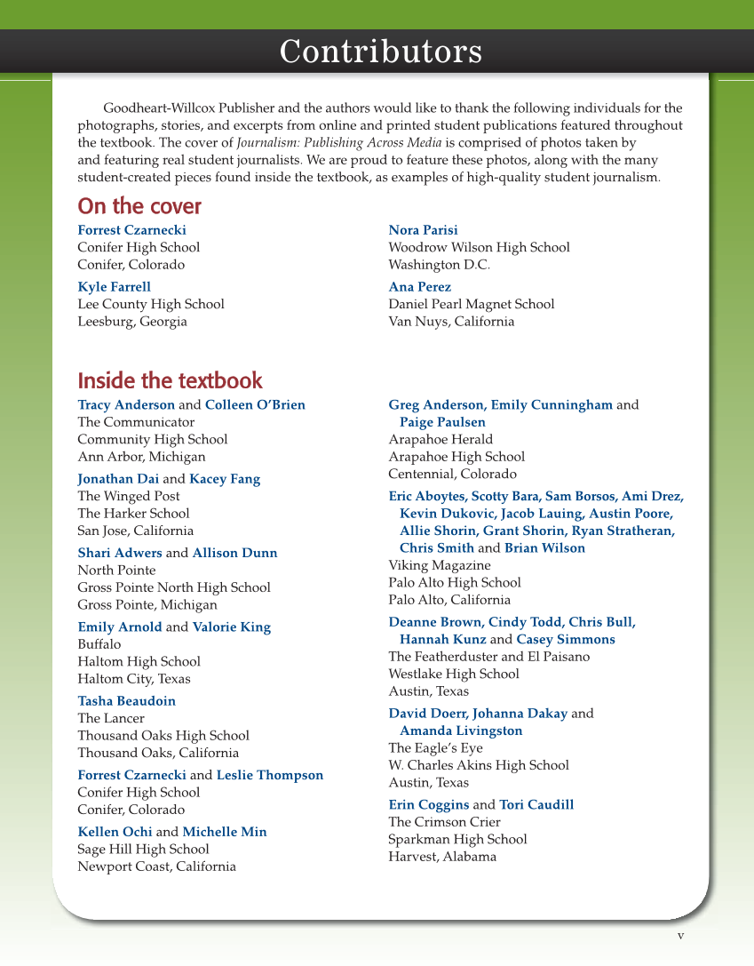 Journalism: Publishing Across Media, 2nd Edition page v