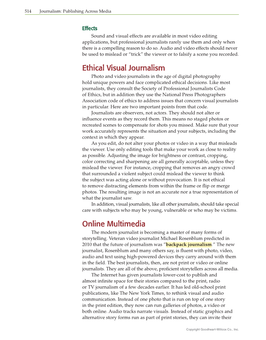 Journalism: Publishing Across Media, 2nd Edition page 514
