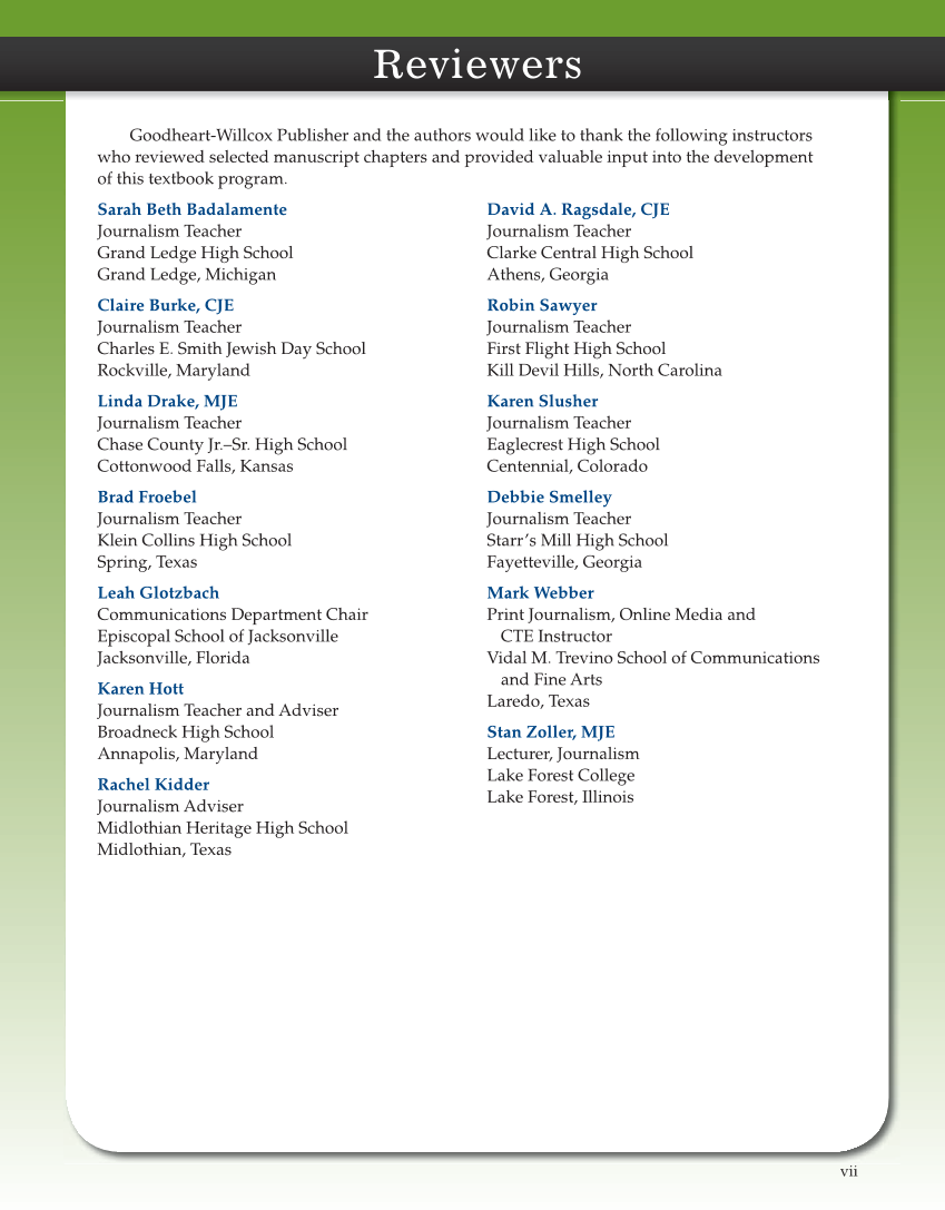 Journalism: Publishing Across Media, 2nd Edition page vii
