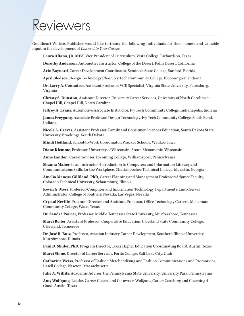 Connect to Your Career 3e page iv