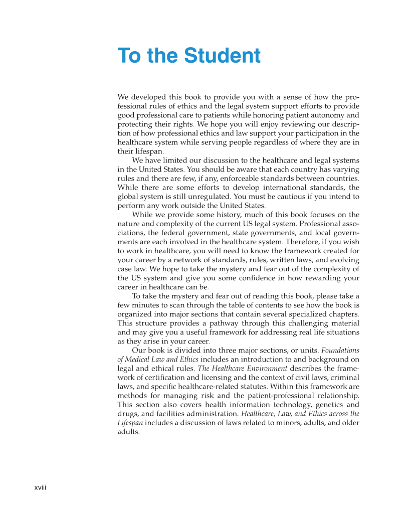 Medical Law & Professional Ethics 2e page xviii
