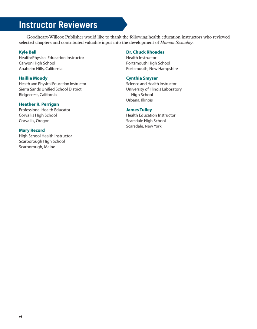 Human Sexuality to Accompany Essential Health Skills 3e page vi