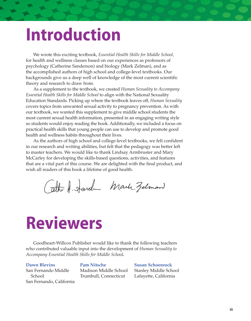 Human Sexuality to Accompany Essential Health Skills for Middle School 2e page iii