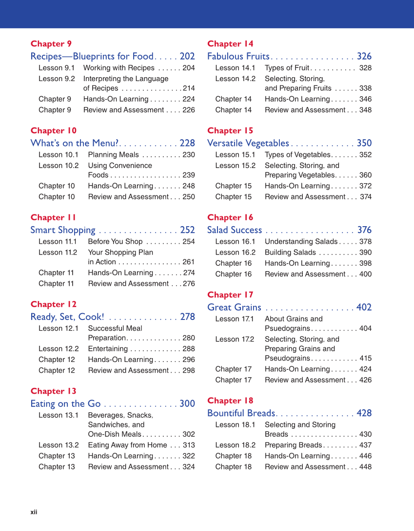 Adventures in Food and Nutrition 6e, Textbook page xii