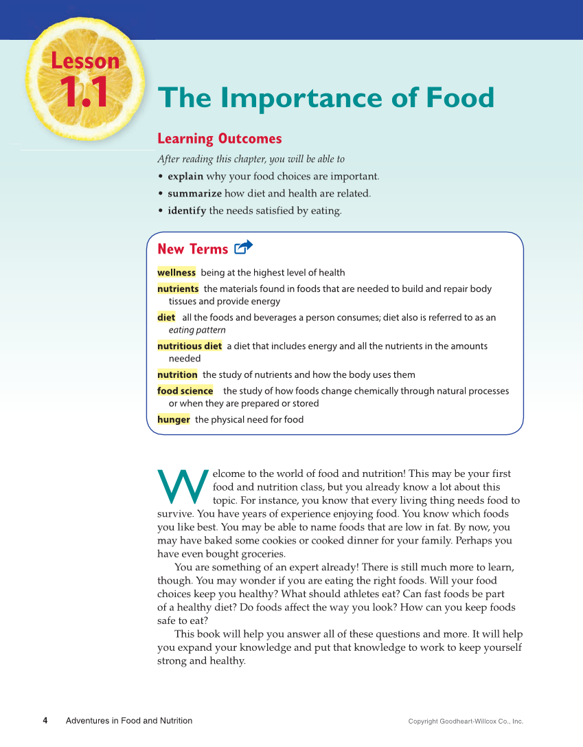 Adventures in Food and Nutrition 6e, Textbook page 4